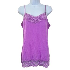Y2K Lace Trim Spaghetti Strap Camisole Babydoll Long Layering Tank Size L Purple
